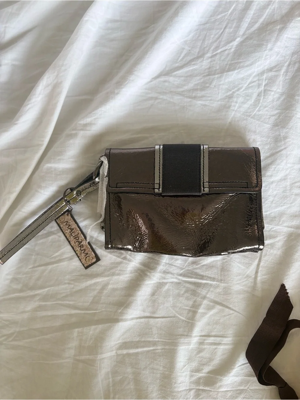 Maliparmi Metallic Brown Wristlet Clutch with Colorful Button Accents